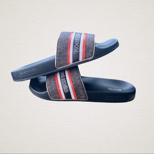 Size 10 Women MK Michael Kors Gilmore Flat Slide Sandals Mini MK Logo Brown